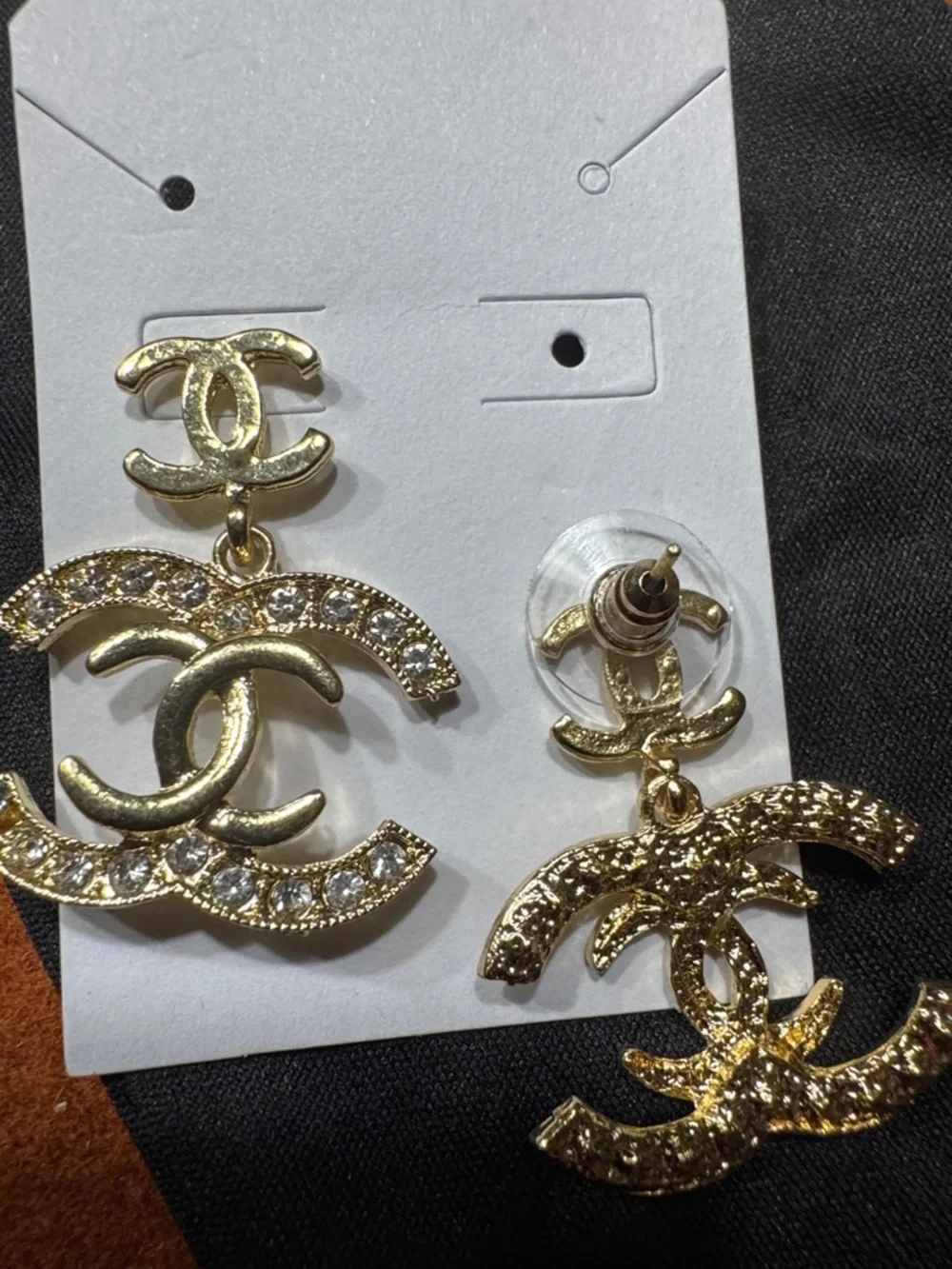 Gold-Tone Crystal Interlocking CC Drop Earrings